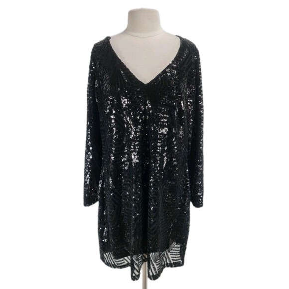 CITY CHIC Women Plus Size M/18 Dress Bright Lights Black All Over Sequin 20NA - Picture 1 of 7